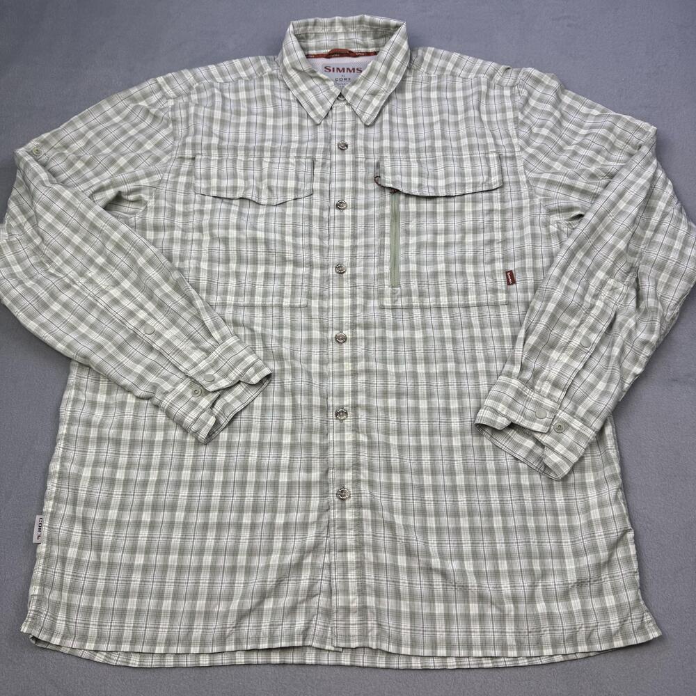 Simms Shirt Mens XL Green Plaid Long Sleeve COR3 Fishing Button Up Outdoor
